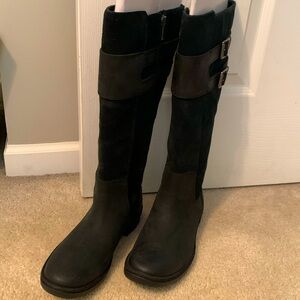 UGG black Suede knee high riding boots buckle detail  NWOT 6.5
